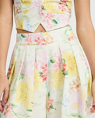 Floral High Waisted Pleated Ultra Wide Leg Pant