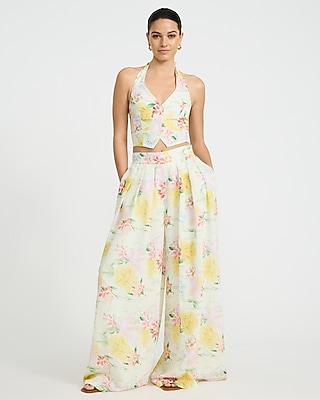 Floral High Waisted Pleated Ultra Wide Leg Pant