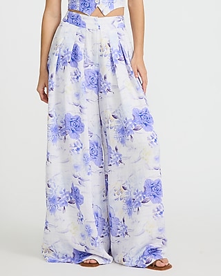 Floral High Waisted Pleated Ultra Wide Leg Pant