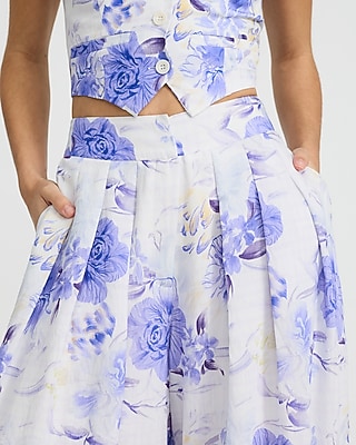 Floral High Waisted Pleated Ultra Wide Leg Pant