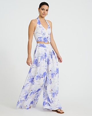 Floral High Waisted Pleated Ultra Wide Leg Pant