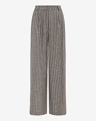 Cotton-Linen Striped High Waisted Relaxed Trouser
