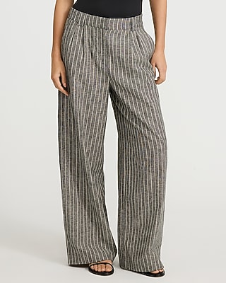 Cotton-Linen Striped High Waisted Relaxed Trouser