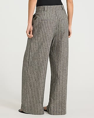 Cotton-Linen Striped High Waisted Relaxed Trouser