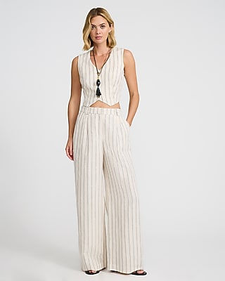 Linen-Blend Striped High Waisted Relaxed Trouser