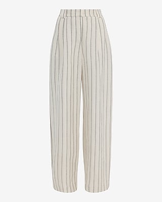 Linen-Blend Striped High Waisted Relaxed Trouser