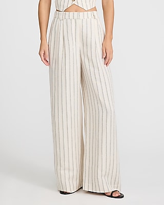 Linen-Blend Striped High Waisted Relaxed Trouser