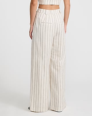 Linen-Blend Striped High Waisted Relaxed Trouser