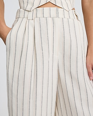 Linen-Blend Striped High Waisted Relaxed Trouser