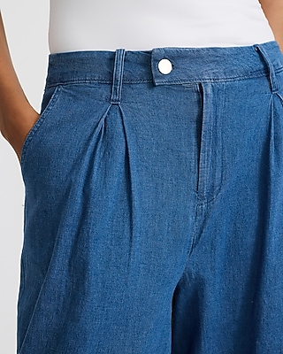 Denim High Waisted Pleated Wide Leg Pant - thumbnail 5