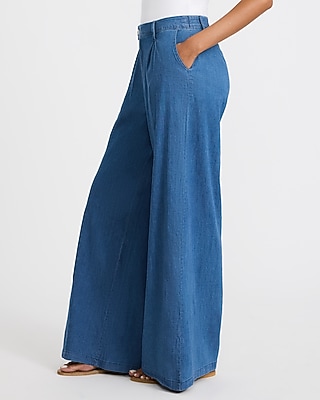 Denim High Waisted Pleated Wide Leg Pant - thumbnail 6