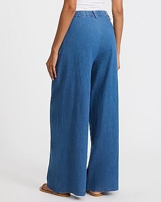 Denim High Waisted Pleated Wide Leg Pant - thumbnail 7