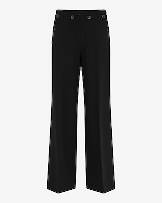 Studio Stretch Twill High Waisted Button Front Wide Leg Pant