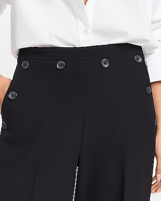 Studio Stretch Twill High Waisted Button Front Wide Leg Pant