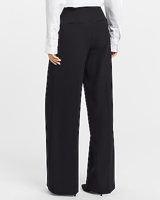 Studio Stretch Twill High Waisted Button Front Wide Leg Pant