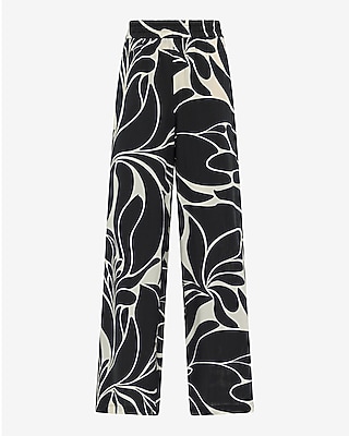 Textured Floral High Waisted Pull On Wide Leg Pant