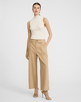 High Waisted Seamed Wide Leg Ankle Pant