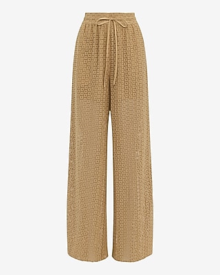 Crochet High Waisted Pull On Drawstring Wide Leg Pant