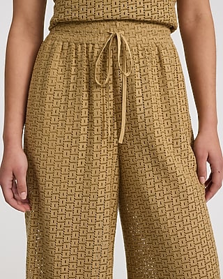 Crochet High Waisted Pull On Drawstring Wide Leg Pant