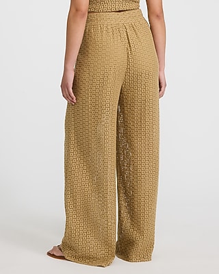 Crochet High Waisted Pull On Drawstring Wide Leg Pant
