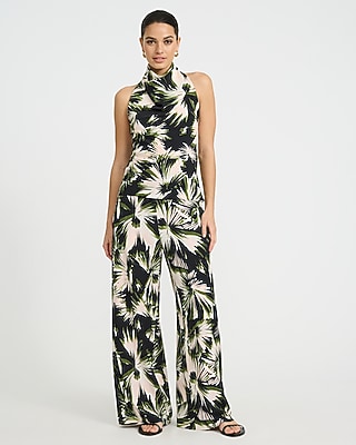 Printed High Waisted Relaxed Wide Leg Trouser