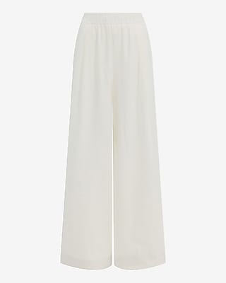 Linen-Blend High Waisted Pull On Wide Leg Pant