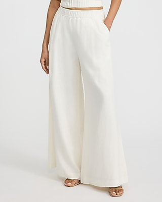 Linen-Blend High Waisted Pull On Wide Leg Pant