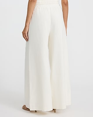 Linen-Blend High Waisted Pull On Wide Leg Pant
