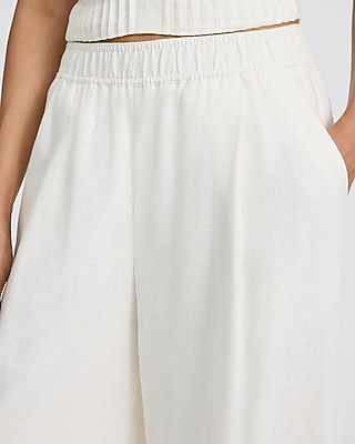 Linen-Blend High Waisted Pull On Wide Leg Pant
