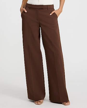 dark brown dress pants for women Nicole Miller New York Womens 6 High Rise Straight Leg Career elastic back Women's brown linen Pants