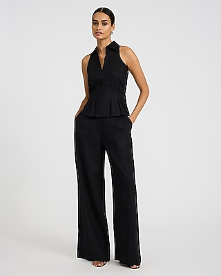 Linen-Blend High Waisted Relaxed Trouser