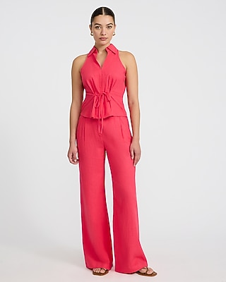 Linen-Blend High Waisted Relaxed Trouser