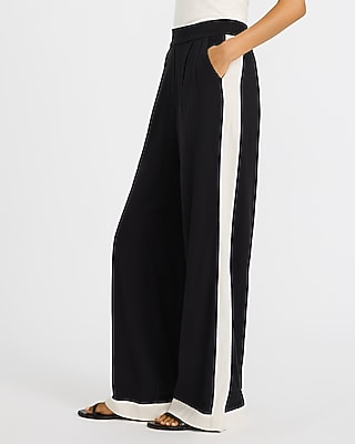 Linen-Blend Tipped High Waisted Pull On Wide Leg Pant
