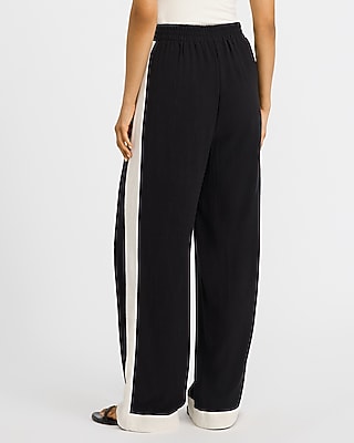 Linen-Blend Tipped High Waisted Pull On Wide Leg Pant