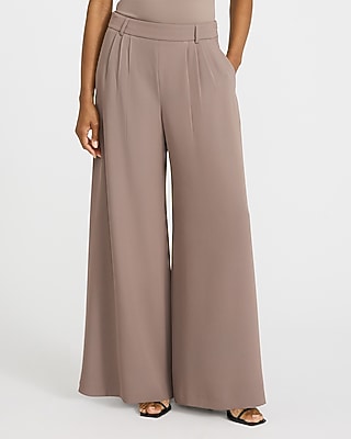 ladies brown dress slacks Wiueurtly Brown Womens Dress Pants, Polyester Work Pants, Womens Business Casual Clothing, Women Wide Leg Pants For Women Work Business Casual High