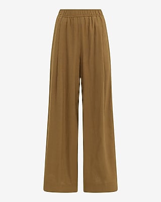 Summer-Blend Linen High Waisted Pull On Wide Leg Pant