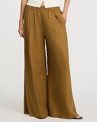 Summer-Blend Linen High Waisted Pull On Wide Leg Pant