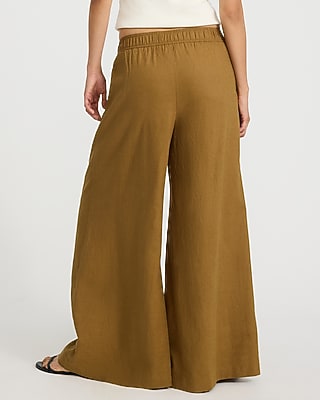 Summer-Blend Linen High Waisted Pull On Wide Leg Pant