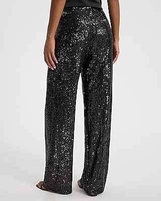 Sequin High Waisted Pull On Trouser Pant