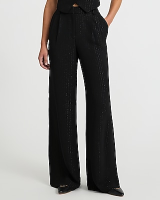 High Waisted Striped Shine Luxe Crepe Relaxed Trouser