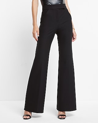 Express Flare Leg Nylon Polyester Black Pants Mid Rise with Pockets!