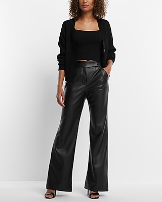 Super High Waisted Faux Leather Flare Trouser Pant