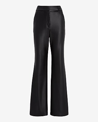 Super High Waisted Faux Leather Flare Trouser Pant