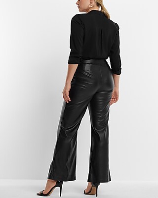 Super High Waisted Faux Leather Flare Trouser Pant