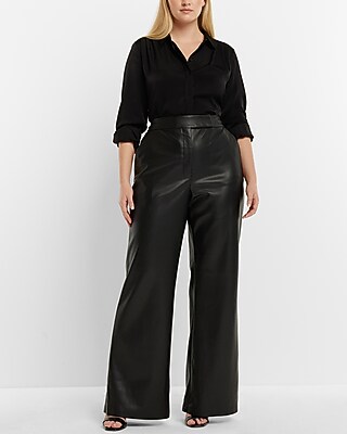 Super High Waisted Faux Leather Flare Trouser Pant