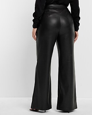 Super High Waisted Faux Leather Flare Trouser Pant