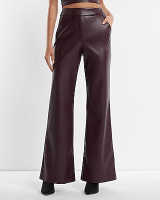 Super High Waisted Faux Leather Flare Trouser Pant Purple Women's 14