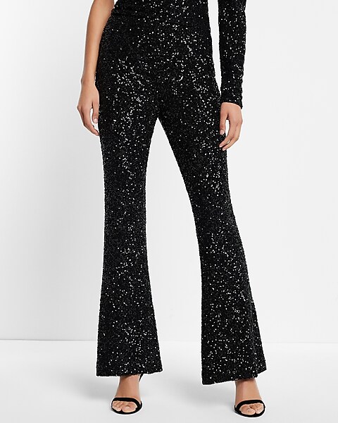 High Waisted Sequins Flare Pants