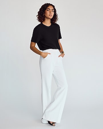 white dress pants for women Women's & Trousers a thick waistband White Trouser & Dress Pants