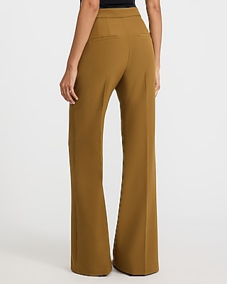 high waisted dress pants express Express Women's Editor Studio Stretch Twill High Waisted Flare Trouser in Brown 4 Long